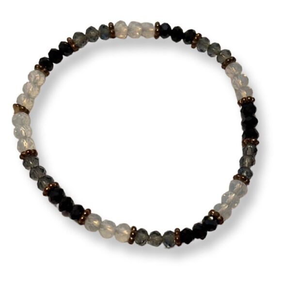 Sparkly Black Gray And White Crystal Stretch Bracelet - Picture 1 of 2